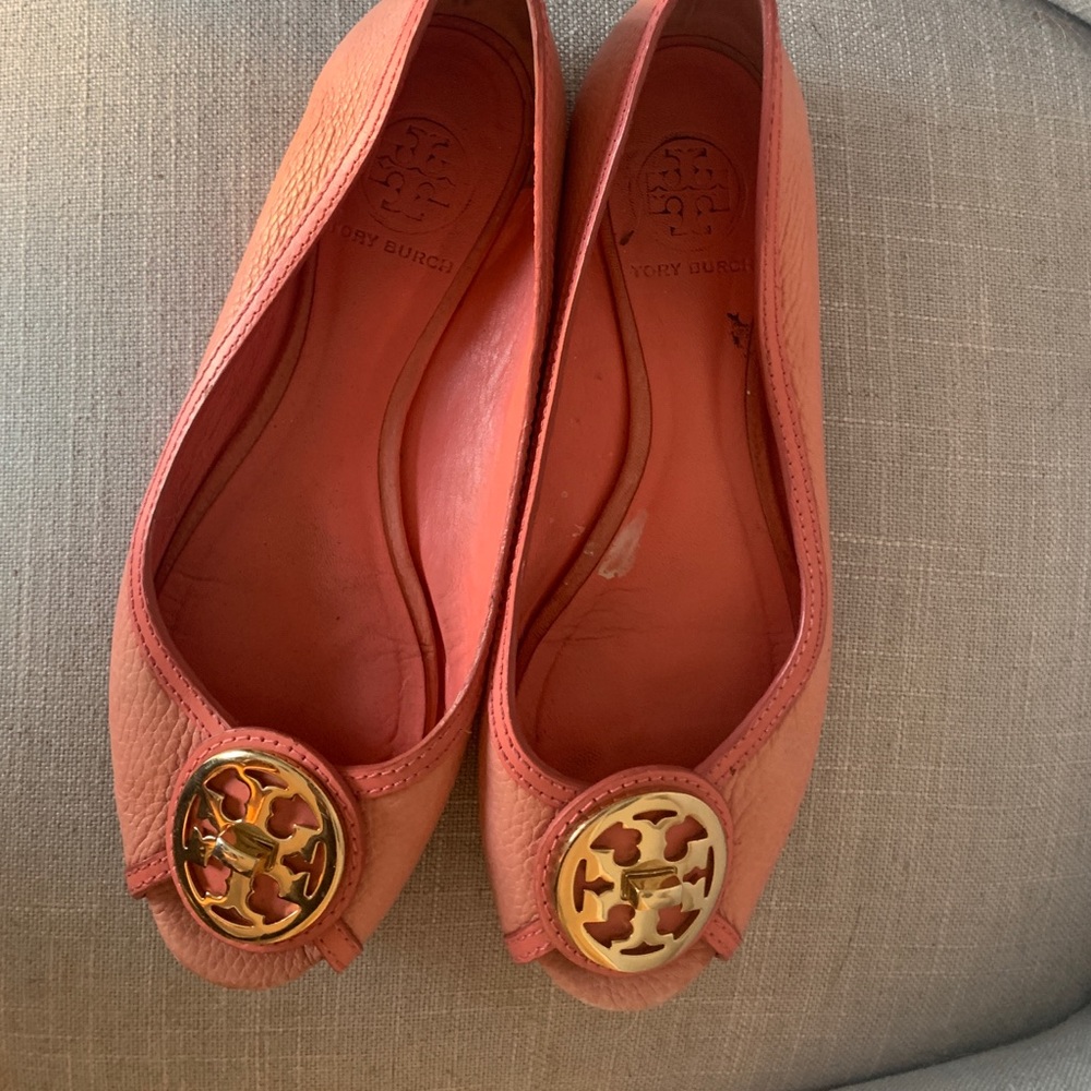Tory Burch pink peep toe flats